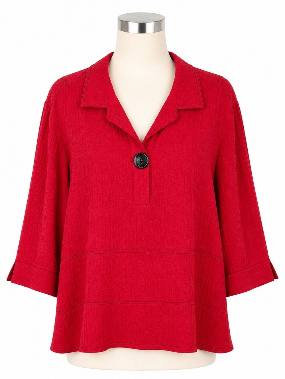 Ali Miles Artsy Crinkle Texture Red Popover Shirt Sz XL Petite Career Casual